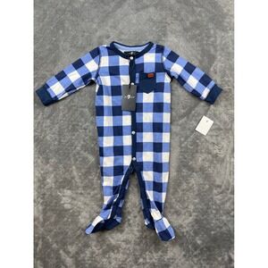 7 For All Mankind Baby Boys Blue Gingham Footed Pajamas Sleepers Snap 3M 6M